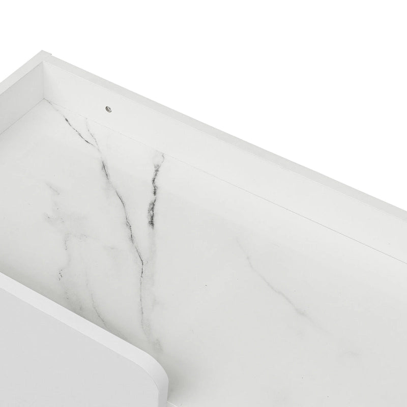 Meuble TV blanc avec portes en verre cannelé et cadre en métal doré