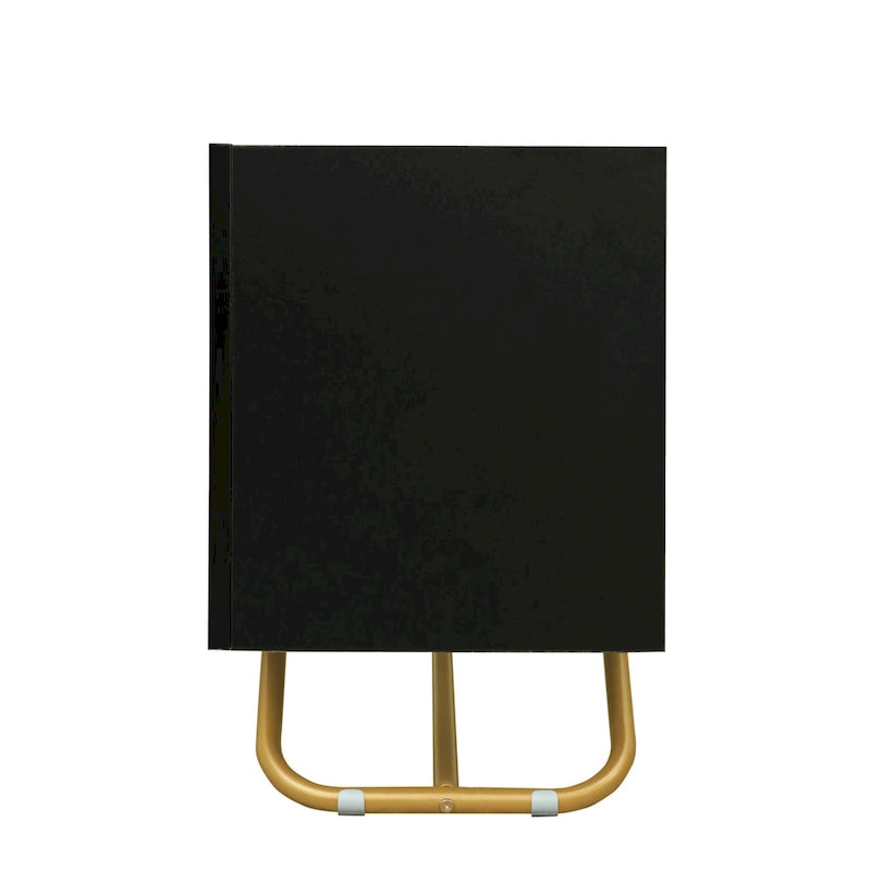 Meuble TV blanc avec portes en verre cannelé et cadre en métal doré