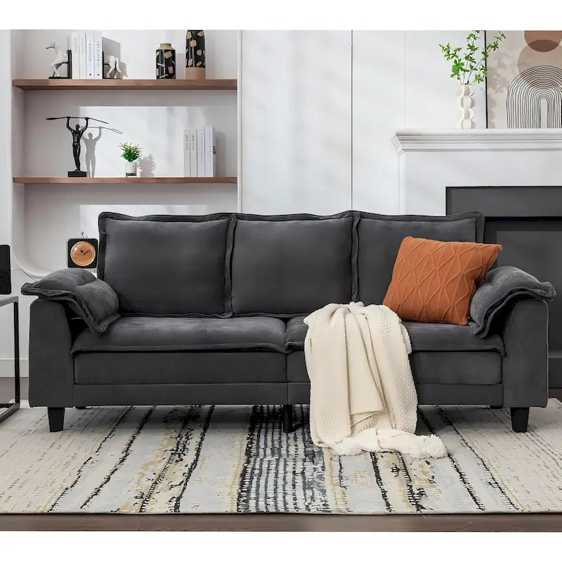 Canapé 3 places en chenille avec ports USB et poches latérales, beige gris foncé