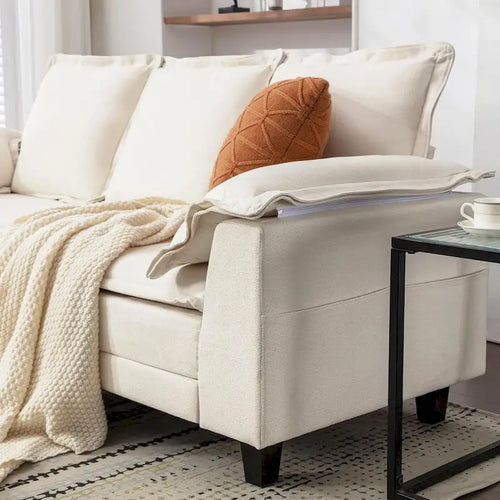 Canapé 3 places en chenille avec ports USB et poches latérales, beige gris foncé
