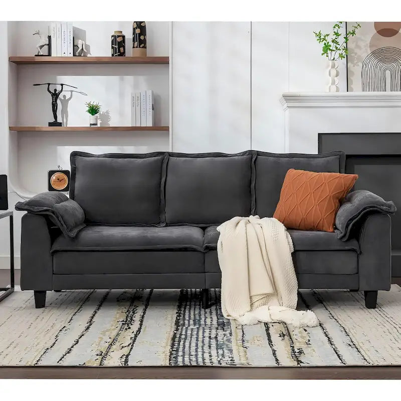 Canapé 3 places en chenille avec ports USB et poches latérales, beige gris foncé