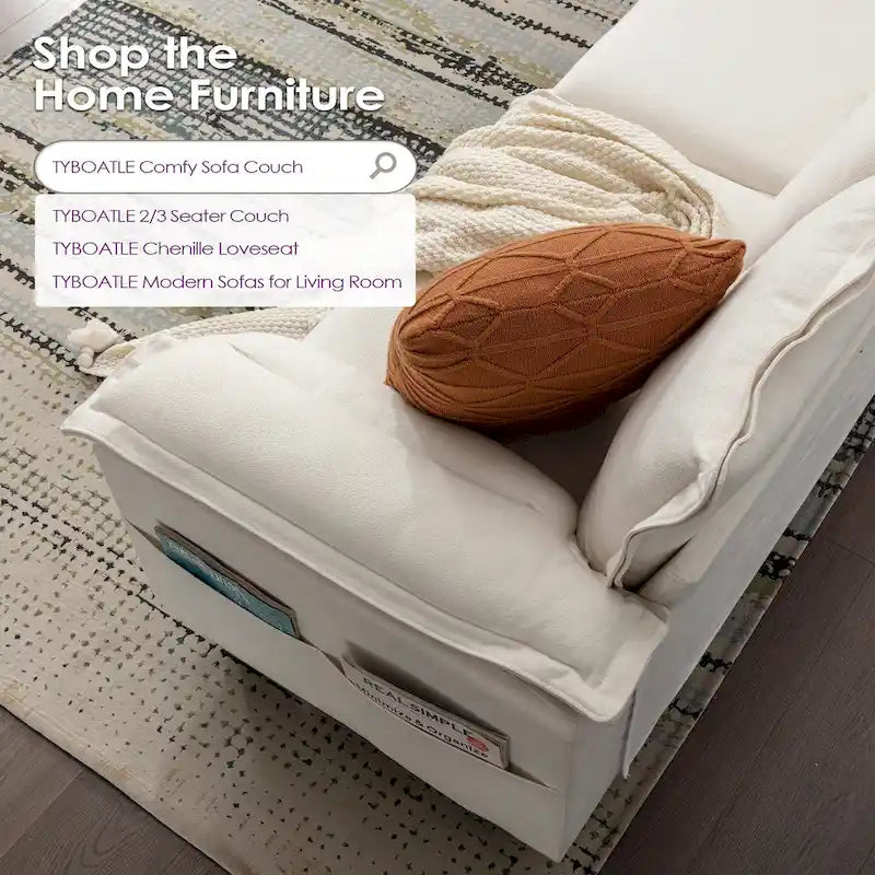 Canapé 3 places en chenille avec ports USB et poches latérales, beige gris foncé