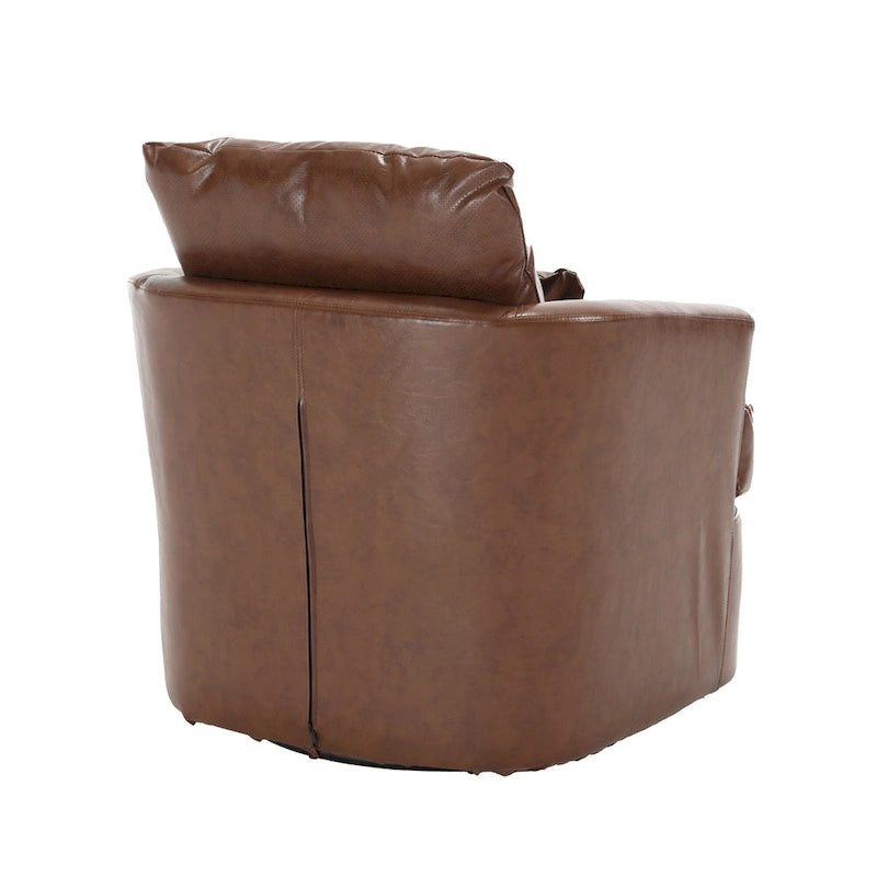 Fauteuil d'appoint rond pivotant en cuir PU avec coussin lombaire marron noir
