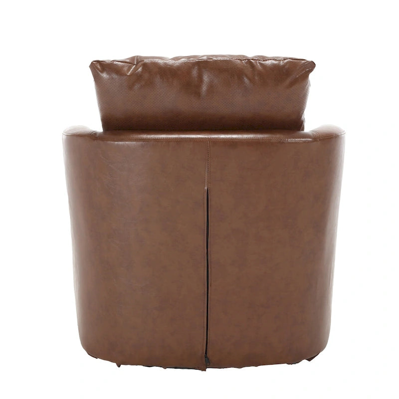 Fauteuil d'appoint rond pivotant en cuir PU avec coussin lombaire marron noir