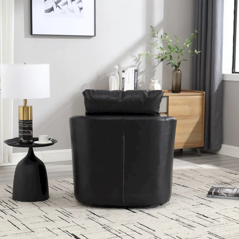 Fauteuil d'appoint rond pivotant en cuir PU avec coussin lombaire marron noir