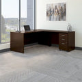 Bureau d'angle avec tiroirs et gestion des câbles, couleur moka-cerise