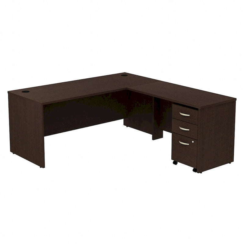 Bureau d'angle avec tiroirs et gestion des câbles, couleur moka-cerise
