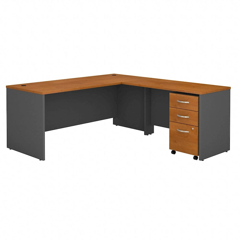 Bureau d'angle avec tiroirs et gestion des câbles, couleur moka-cerise
