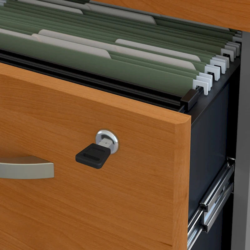 Bureau d'angle avec tiroirs et gestion des câbles, couleur moka-cerise