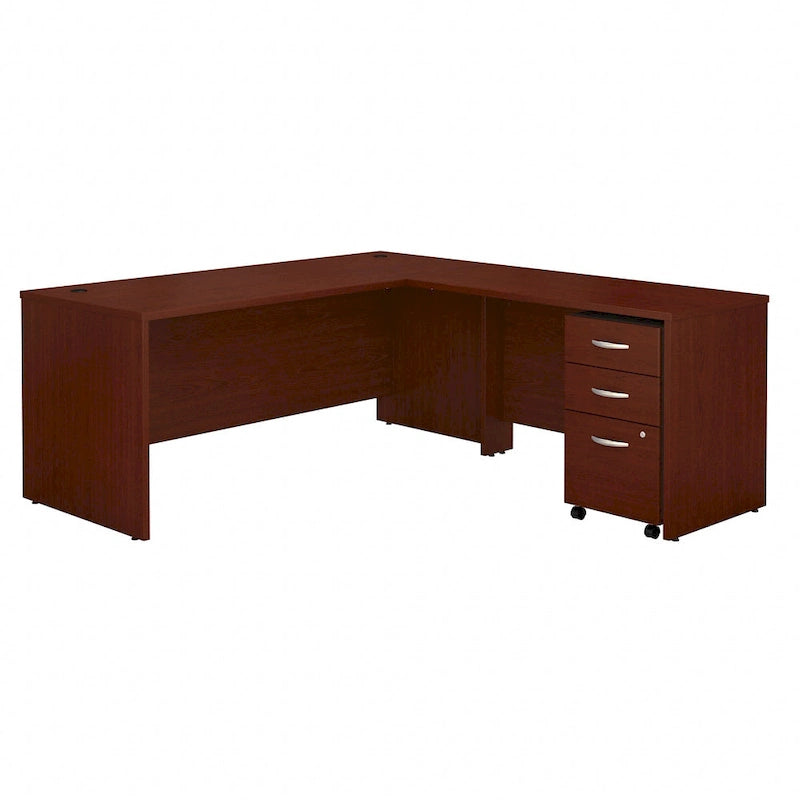 Bureau d'angle avec tiroirs et gestion des câbles, couleur moka-cerise