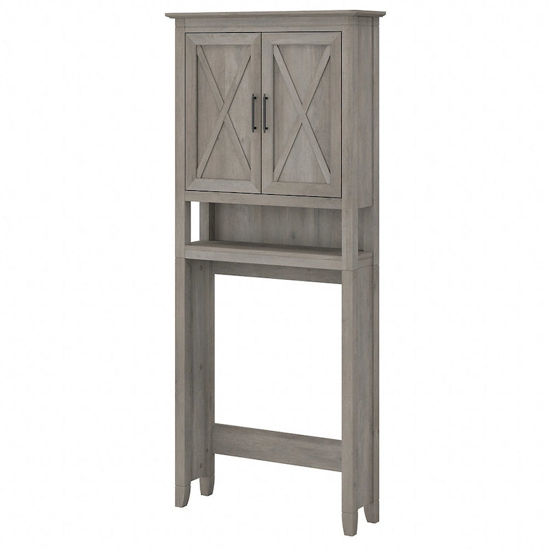 Armoire de rangement au-dessus des toilettes avec portes de grange motif X, gris bois flotté ou frêne blanc
