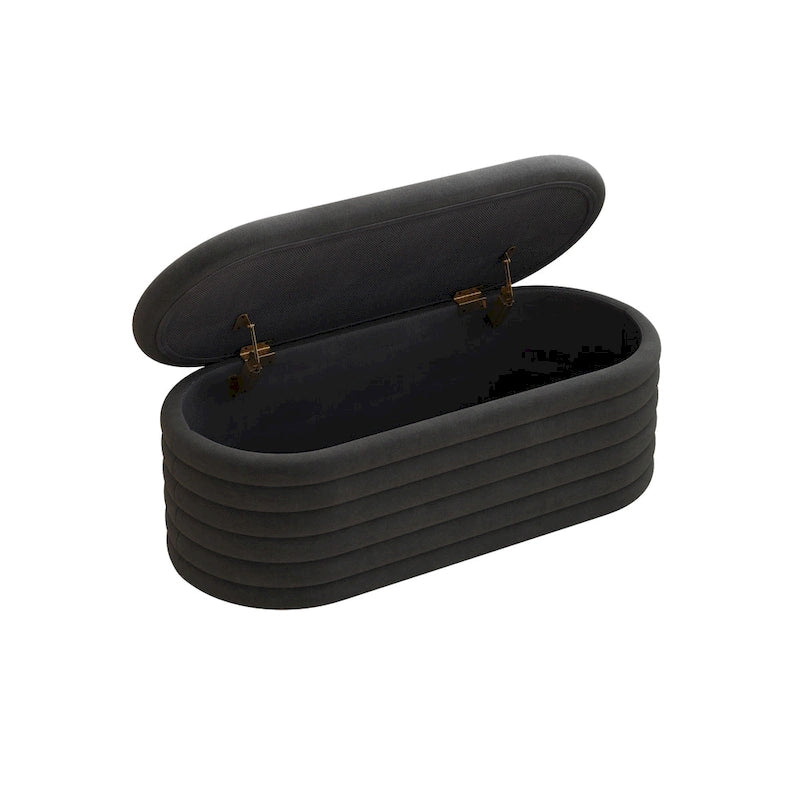 Banc de rangement ottoman ovale rembourré avec couvercle à charnière de sécurité