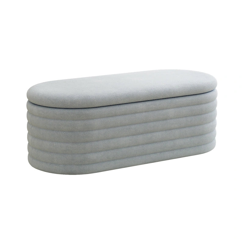 Banc de rangement ottoman ovale rembourré avec couvercle à charnière de sécurité