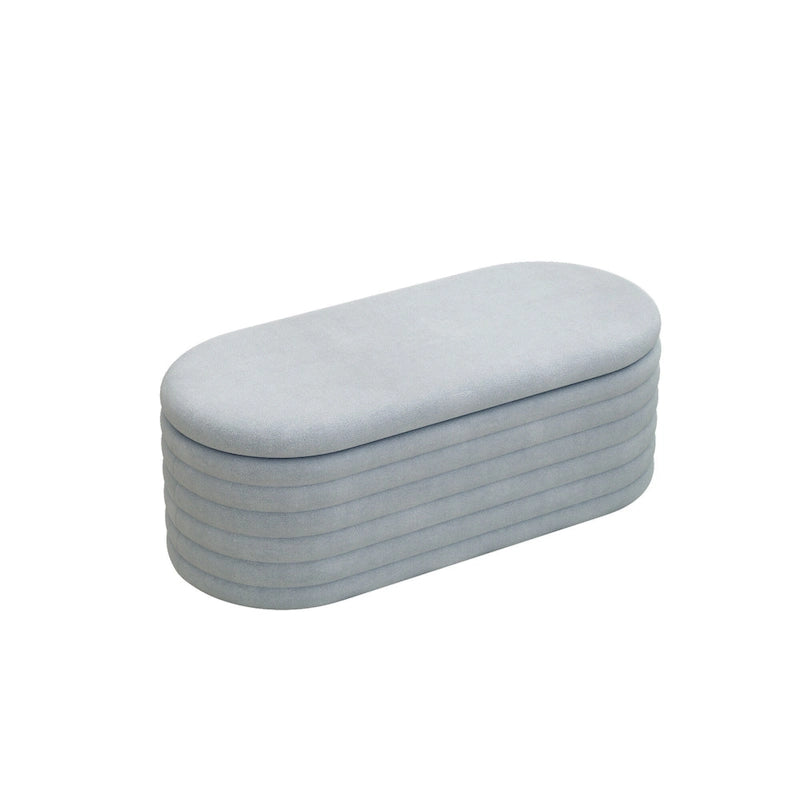 Banc de rangement ottoman ovale rembourré avec couvercle à charnière de sécurité
