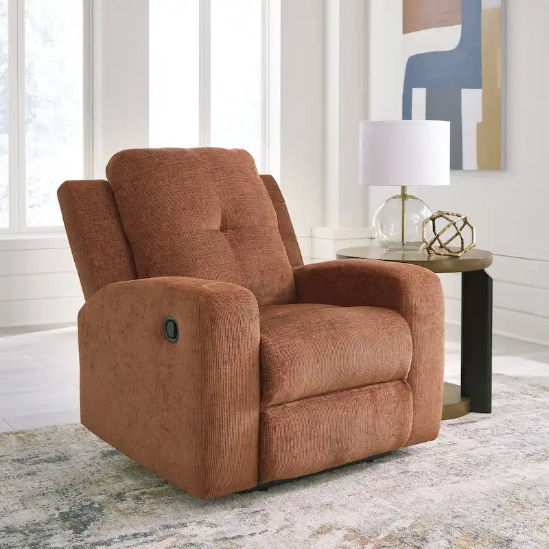 Fauteuil inclinable zéro dégagement avec tirette, dossier capitonné et revêtement en polyester