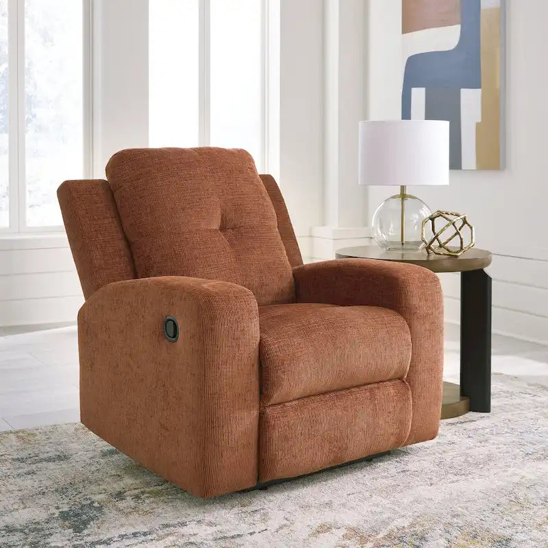 Fauteuil inclinable zéro dégagement avec tirette, dossier capitonné et revêtement en polyester