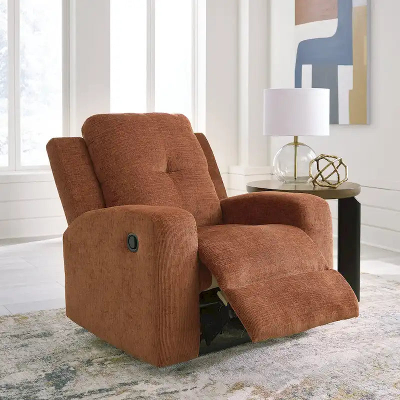 Fauteuil inclinable zéro dégagement avec tirette, dossier capitonné et revêtement en polyester
