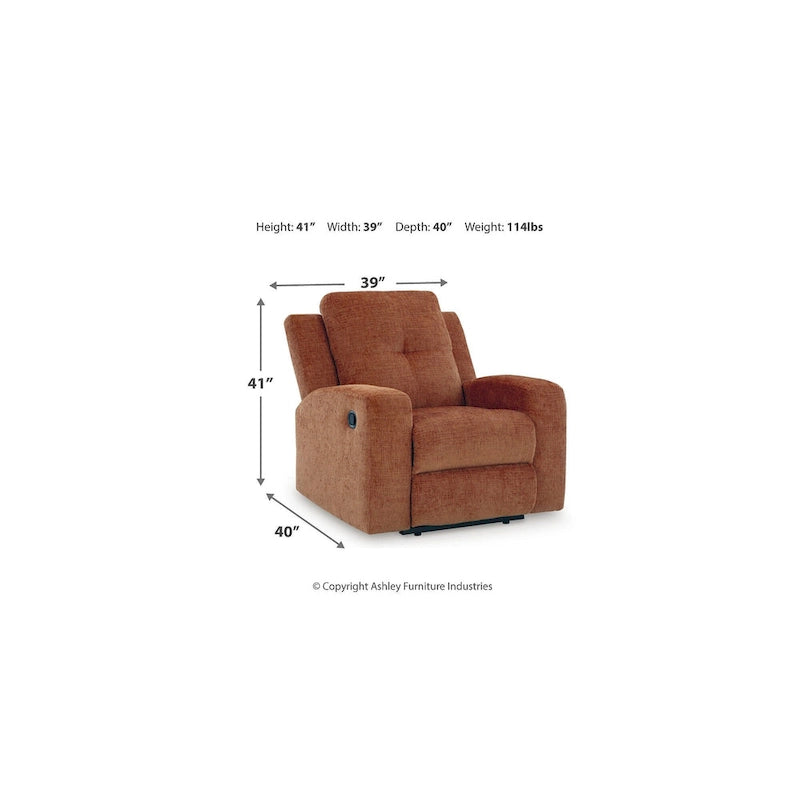 Fauteuil inclinable zéro dégagement avec tirette, dossier capitonné et revêtement en polyester