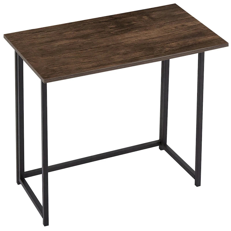 Bureau d'écriture pliable, aucun assemblage requis, table d'ordinateur portable peu encombrante, style industriel marron