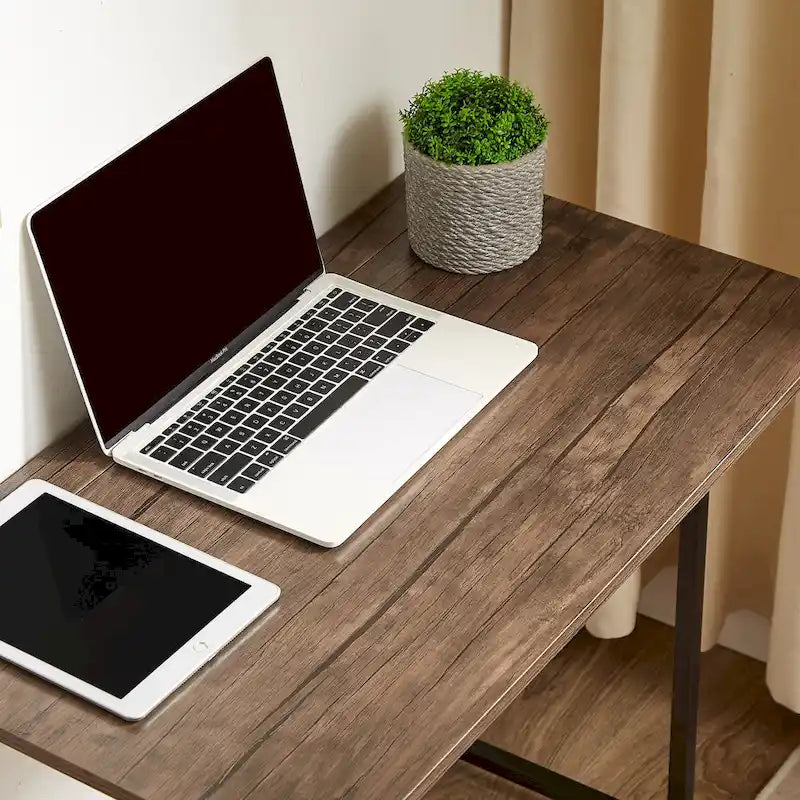 Bureau d'écriture pliable, aucun assemblage requis, table d'ordinateur portable peu encombrante, style industriel marron