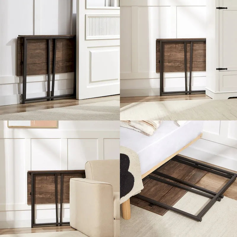Bureau d'écriture pliable, aucun assemblage requis, table d'ordinateur portable peu encombrante, style industriel marron