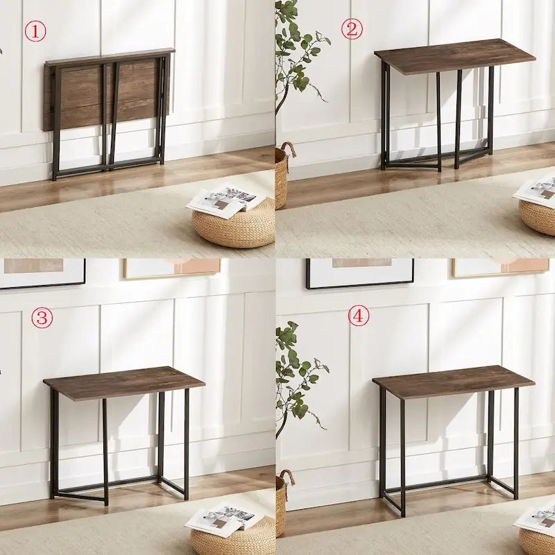 Bureau d'écriture pliable, aucun assemblage requis, table d'ordinateur portable peu encombrante, style industriel marron