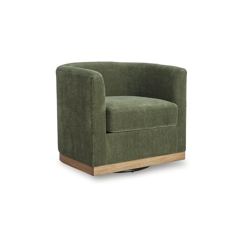 Fauteuil d'appoint pivotant en polyester vert forêt avec piètement en bois