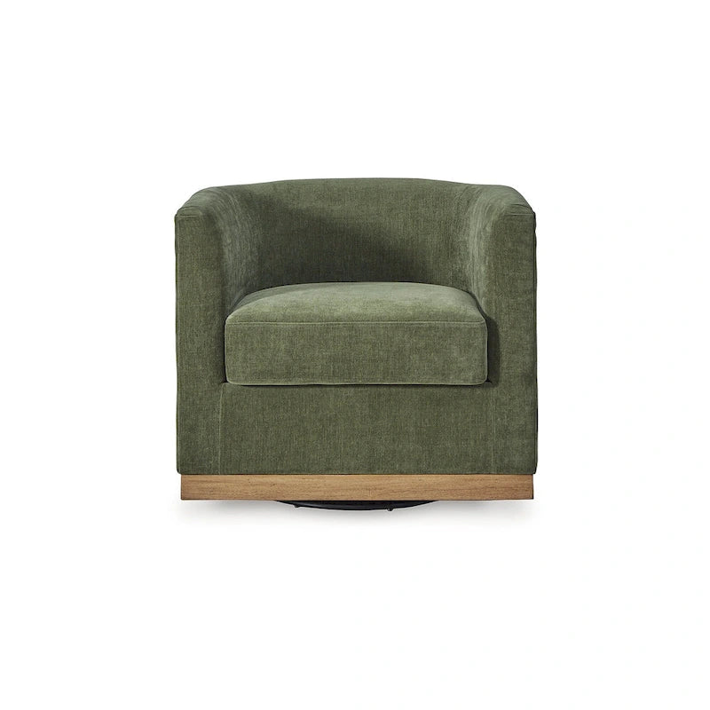Fauteuil d'appoint pivotant en polyester vert forêt avec piètement en bois