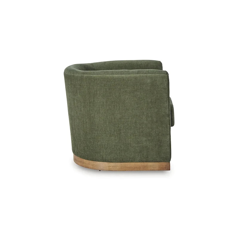 Fauteuil d'appoint pivotant en polyester vert forêt avec piètement en bois