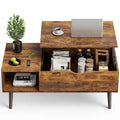 Table basse relevable marron rustique avec espace de rangement dissimulé