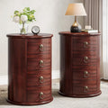 Table de chevet ronde en bois massif avec 4 tiroirs, table d'appoint de chambre antique marron cerise