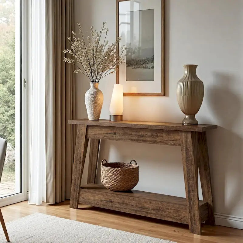 41.3 Inches Farmhouse Console Table, 2 Tiers Wooden Entryway Table