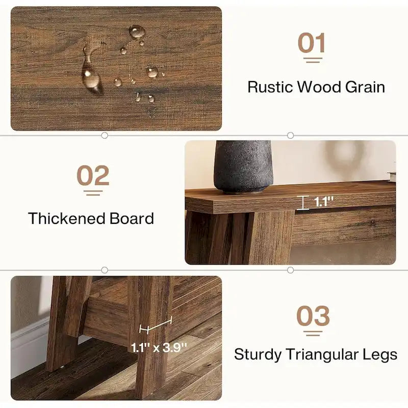 Console d'entrée 2 niveaux en bois marron rustique avec étagère ouverte