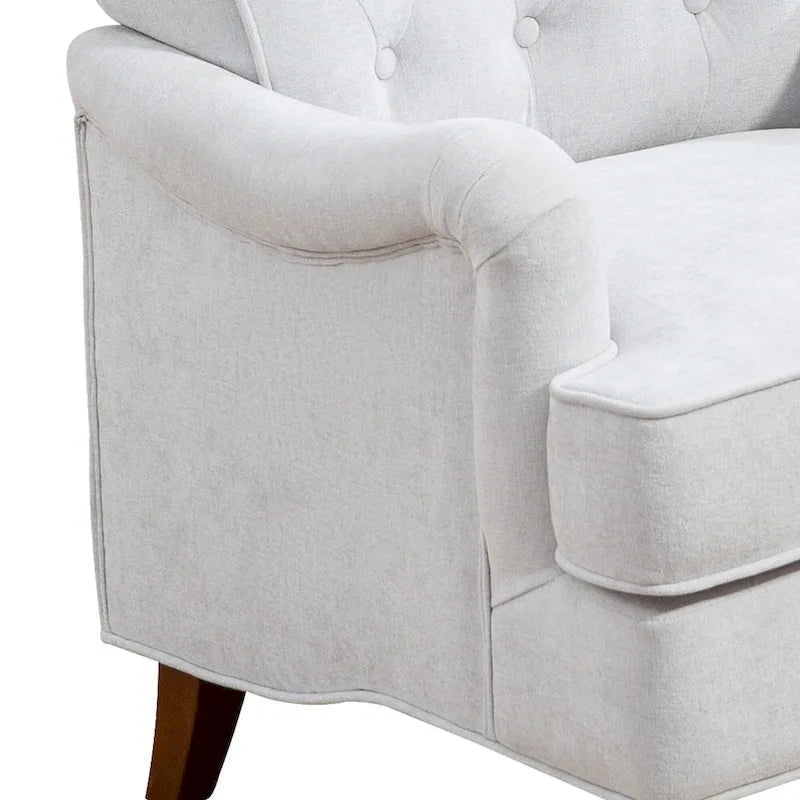 Fauteuil d'appoint capitonné à oreilles avec pieds rétro en bois, bleu et avoine