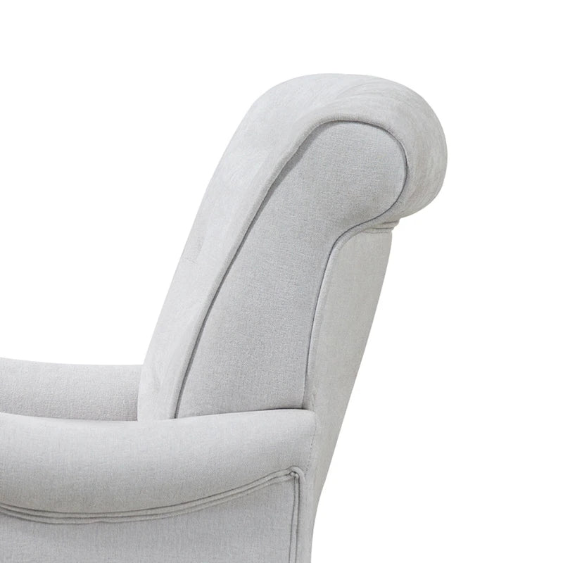 Fauteuil d'appoint capitonné à oreilles avec pieds rétro en bois, bleu et avoine