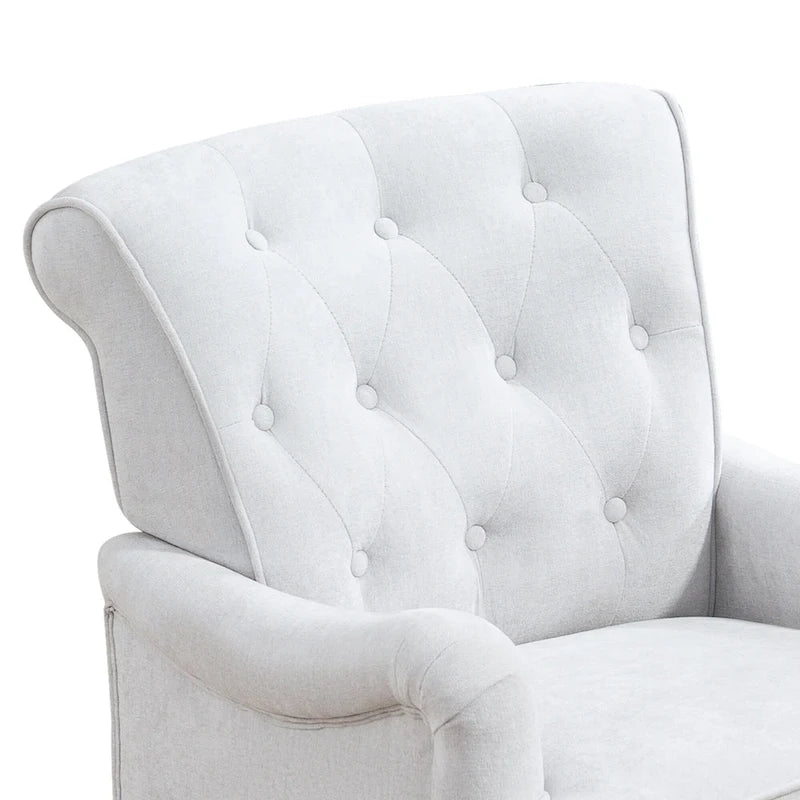Fauteuil d'appoint capitonné à oreilles avec pieds rétro en bois, bleu et avoine
