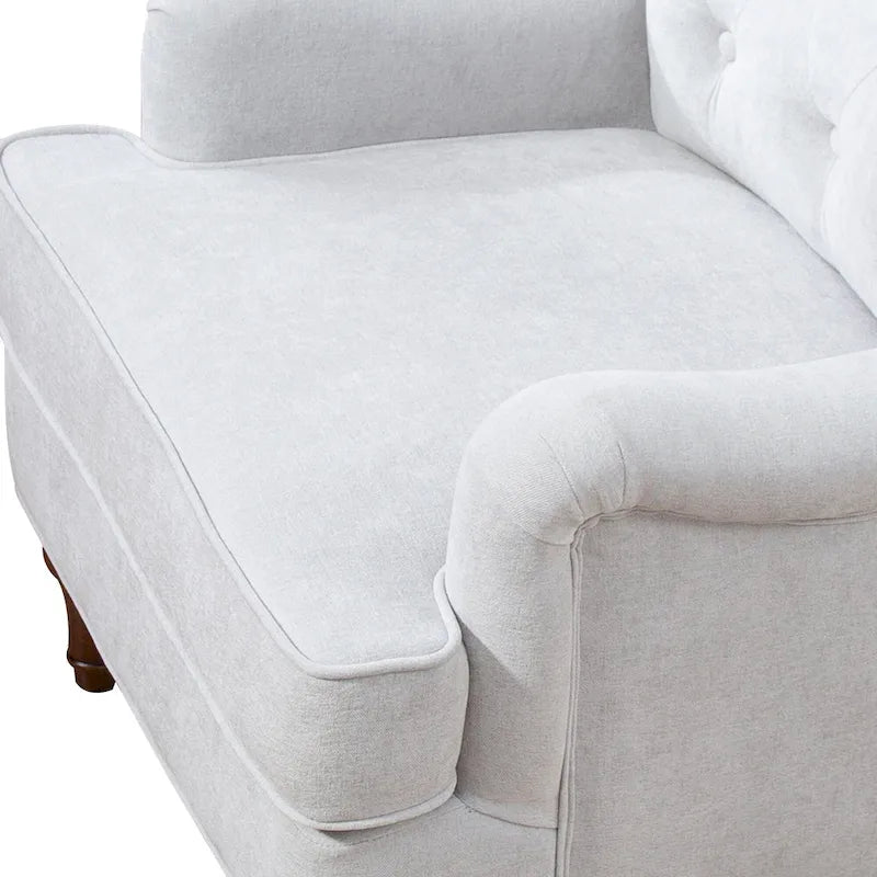Fauteuil d'appoint capitonné à oreilles avec pieds rétro en bois, bleu et avoine