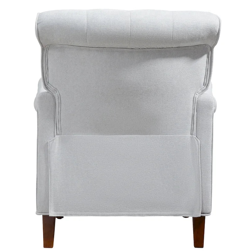 Fauteuil d'appoint capitonné à oreilles avec pieds rétro en bois, bleu et avoine