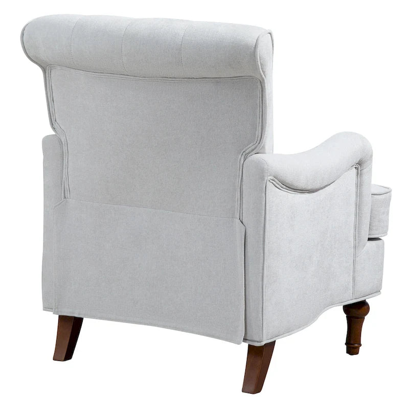 Fauteuil d'appoint capitonné à oreilles avec pieds rétro en bois, bleu et avoine