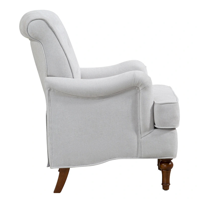 Fauteuil d'appoint capitonné à oreilles avec pieds rétro en bois, bleu et avoine