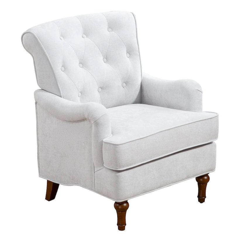 Fauteuil d'appoint capitonné à oreilles avec pieds rétro en bois, bleu et avoine