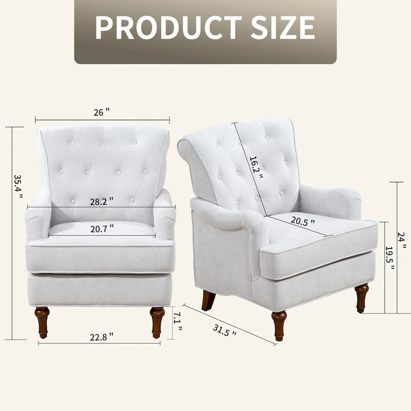 Fauteuil d'appoint capitonné à oreilles avec pieds rétro en bois, bleu et avoine