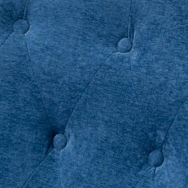 Fauteuil d'appoint capitonné à oreilles avec pieds rétro en bois, bleu et avoine
