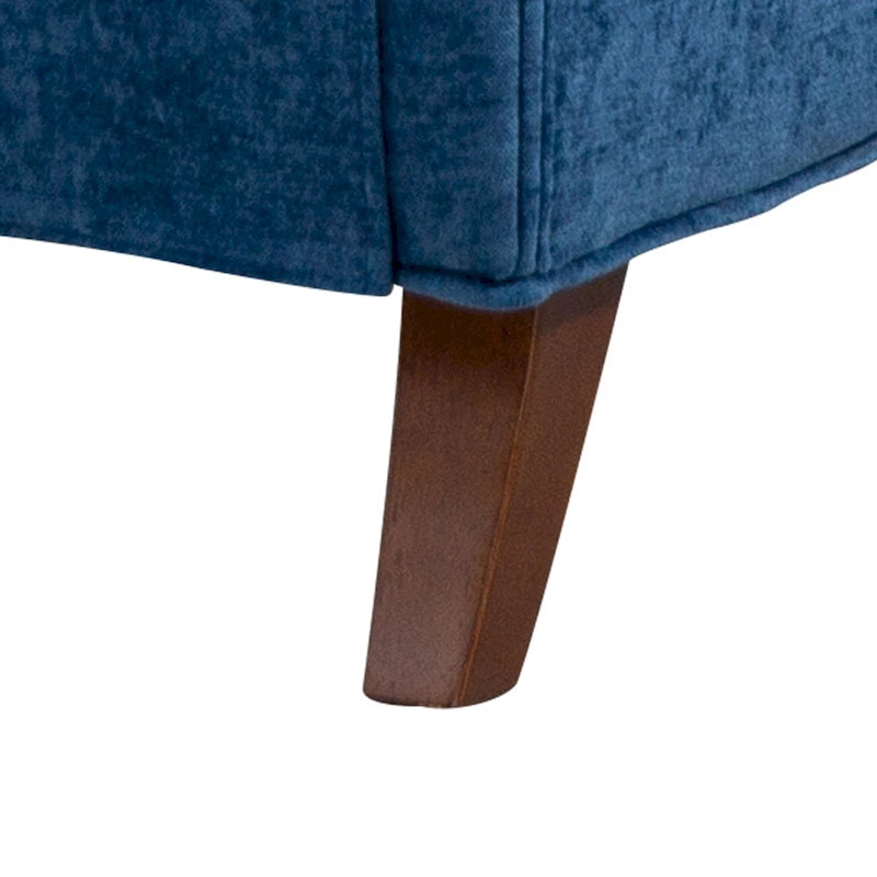 Fauteuil d'appoint capitonné à oreilles avec pieds rétro en bois, bleu et avoine