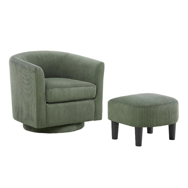 Fauteuil d'appoint pivotant à 360° en velours côtelé vert avec dossier mi-haut