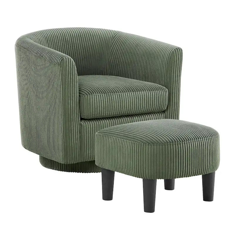 Fauteuil d'appoint pivotant à 360° en velours côtelé vert avec dossier mi-haut