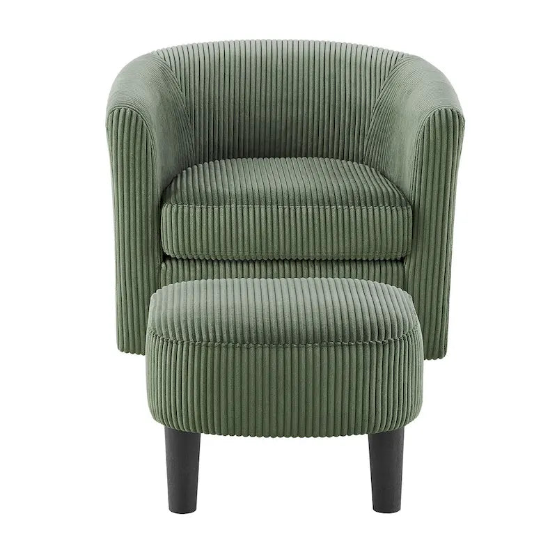 Fauteuil d'appoint pivotant à 360° en velours côtelé vert avec dossier mi-haut