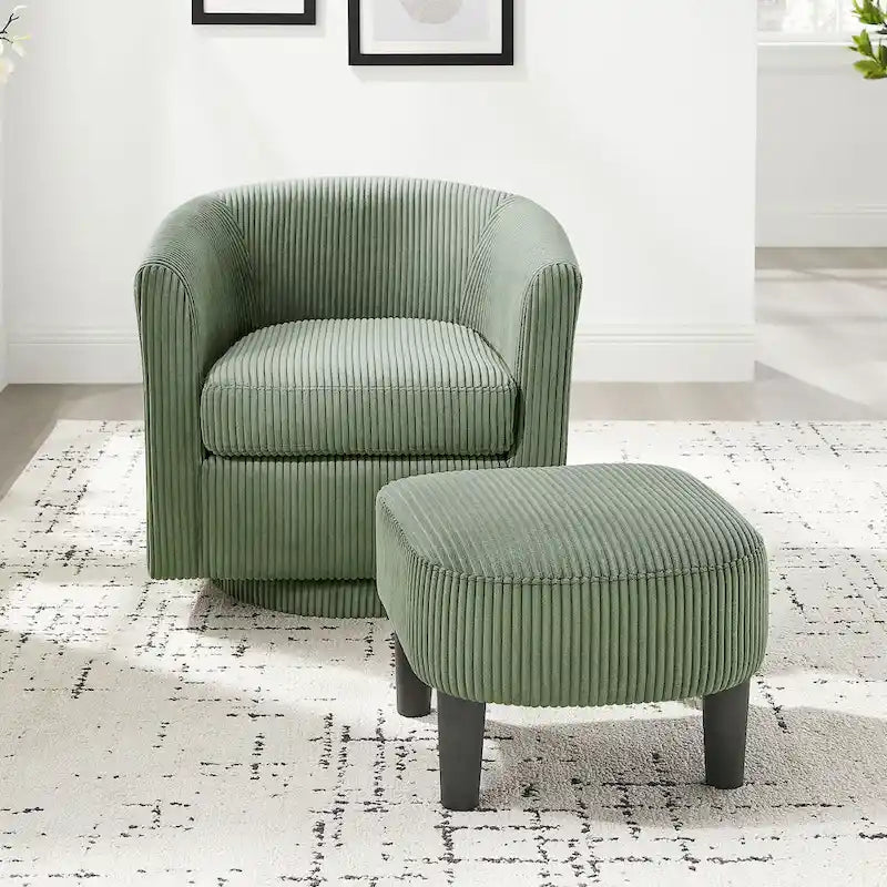 Fauteuil d'appoint pivotant à 360° en velours côtelé vert avec dossier mi-haut