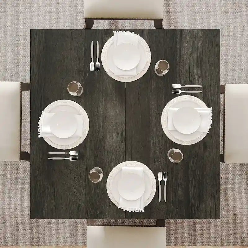 Table à manger piédestal carrée pour 4 personnes avec finition veinée bois marron rustique