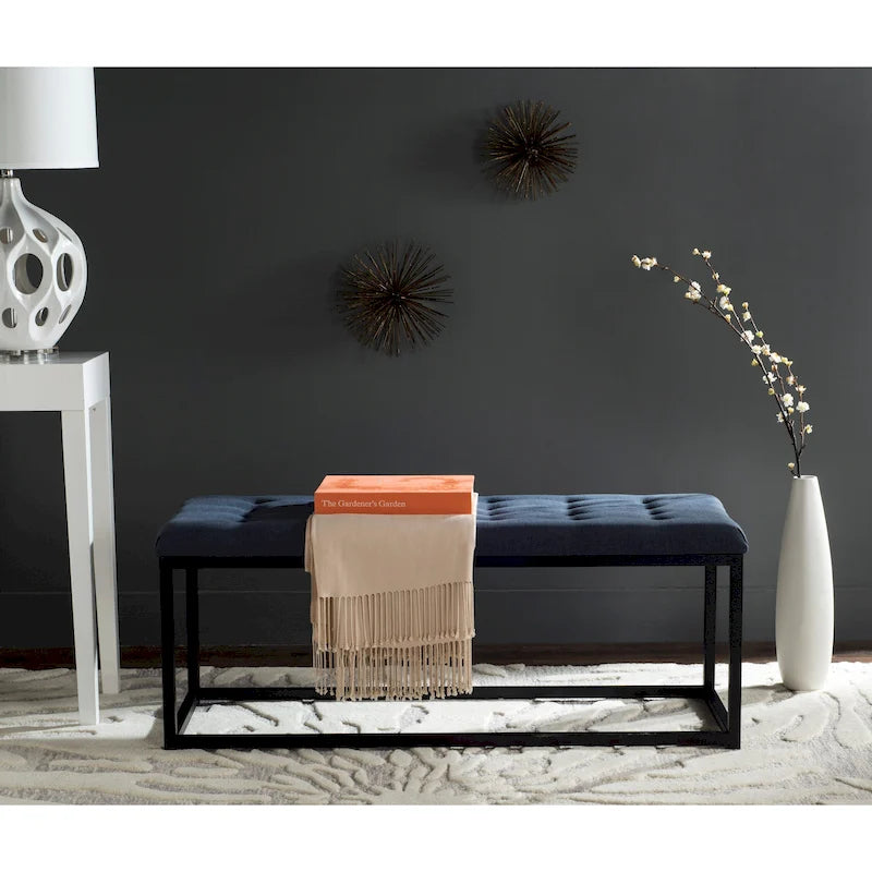 Banc de chambre/entrée capitonné avec cadre en métal, bleu marine